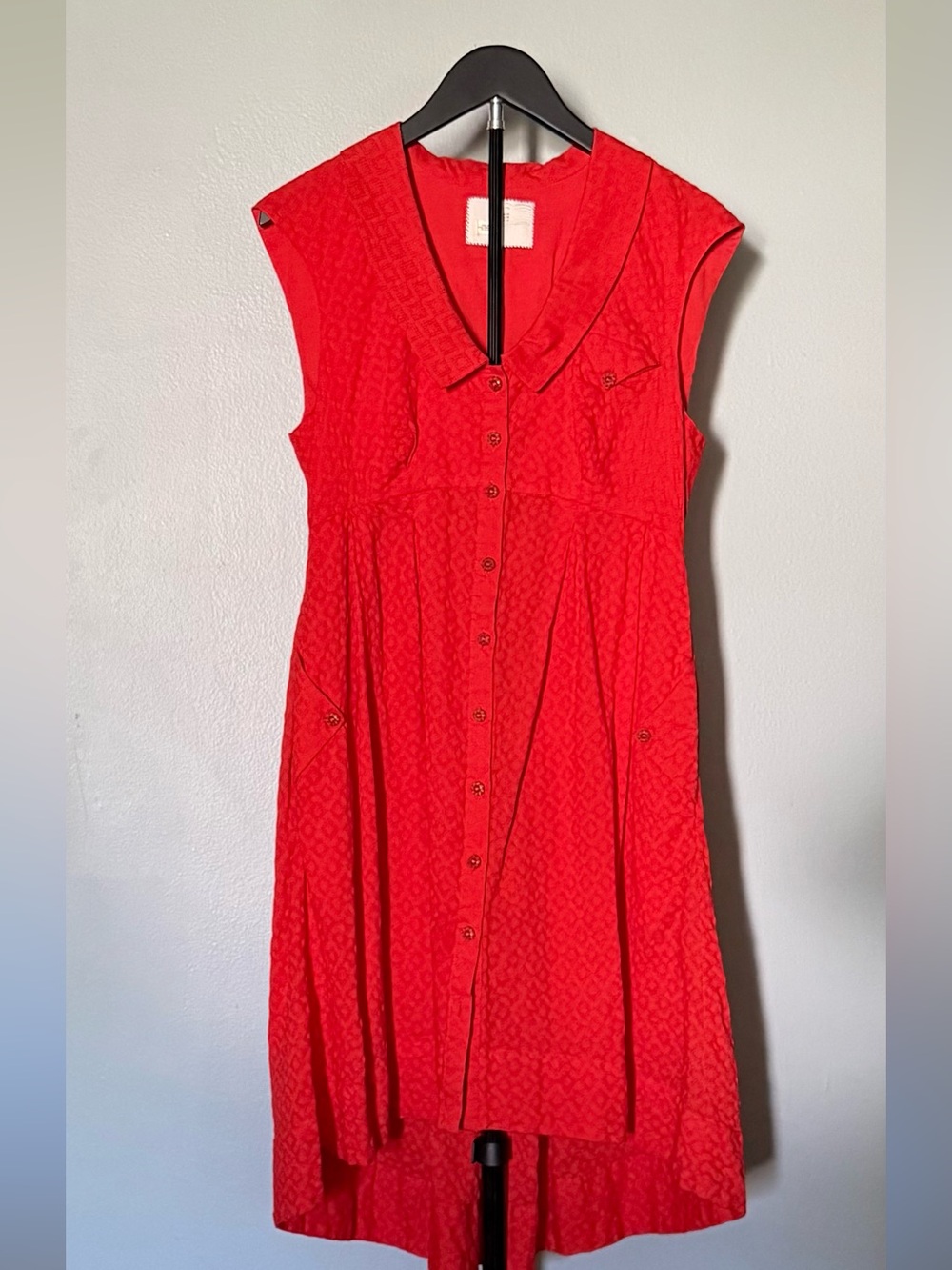 Anthropologie Red Button-Front High-Low Dress